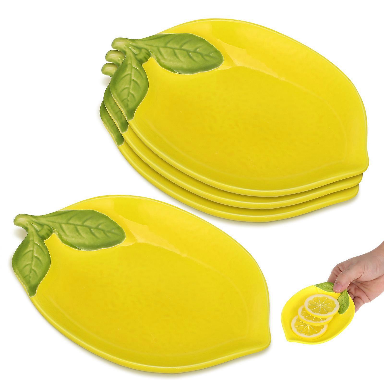 Ceramic Dessert Bowl for Serving with 4Pcs Yellow Lemon Plates