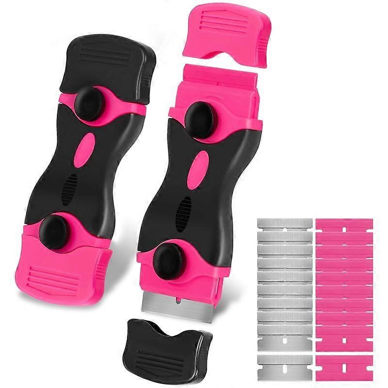 Razor Blade Scraper - Pink Razor Scraper Gift for Women, 2-in-1 Scraper Tool Set with 20Pcs Razor Blades for Removing Window Labels, Decals,