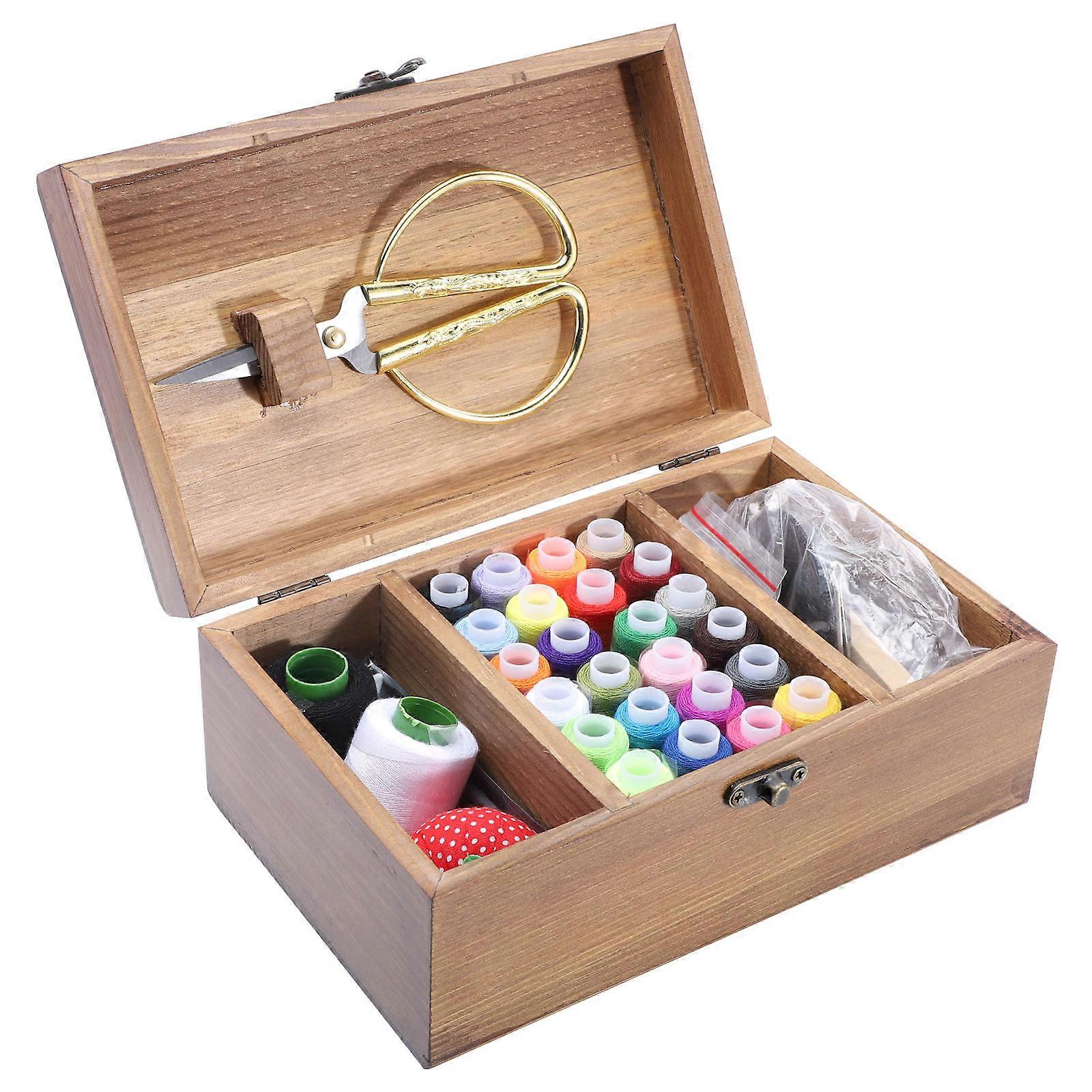 Sewing Kit Box Wooden Needlework for Storage 2Sets