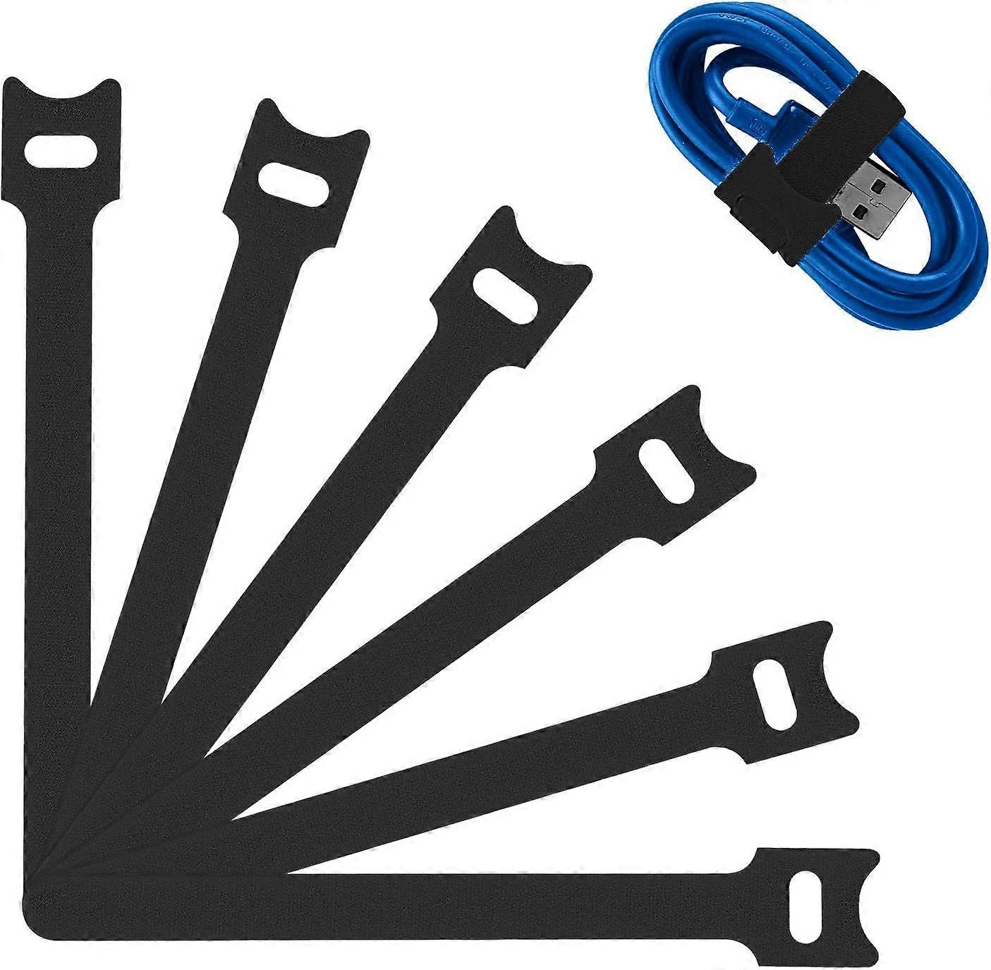 100 Pack 6" Reusable Adjustable Microfiber Cable Ties with Hook and Loop - Black