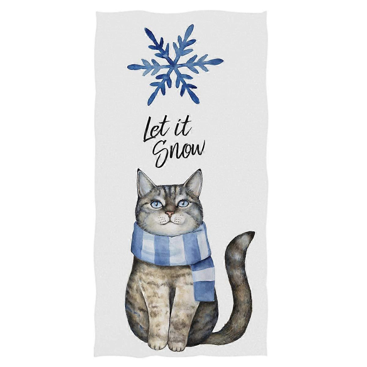 Christmas Cat Hand Towel 16x30 Ultra Soft  Absorbent Winter Snowflake Bathroom Guest Towel