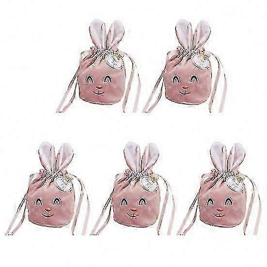 5-Pack Bunny Ears Drawstring Bags for Easter Party Favors and Gift Packaging