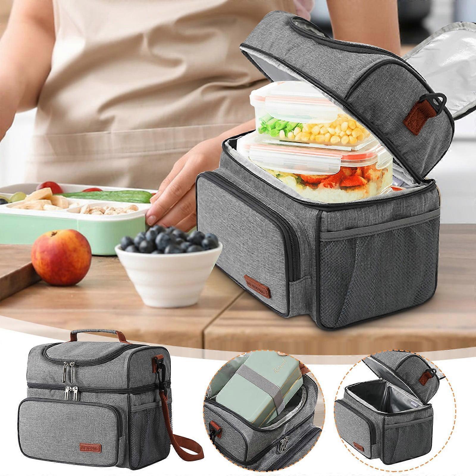 karymi Large Capacity Insulated Lunch Box Bag, Double Layer Thermal Cooler Tote with Shoulder Strap, compatible with standard lunch containers, for