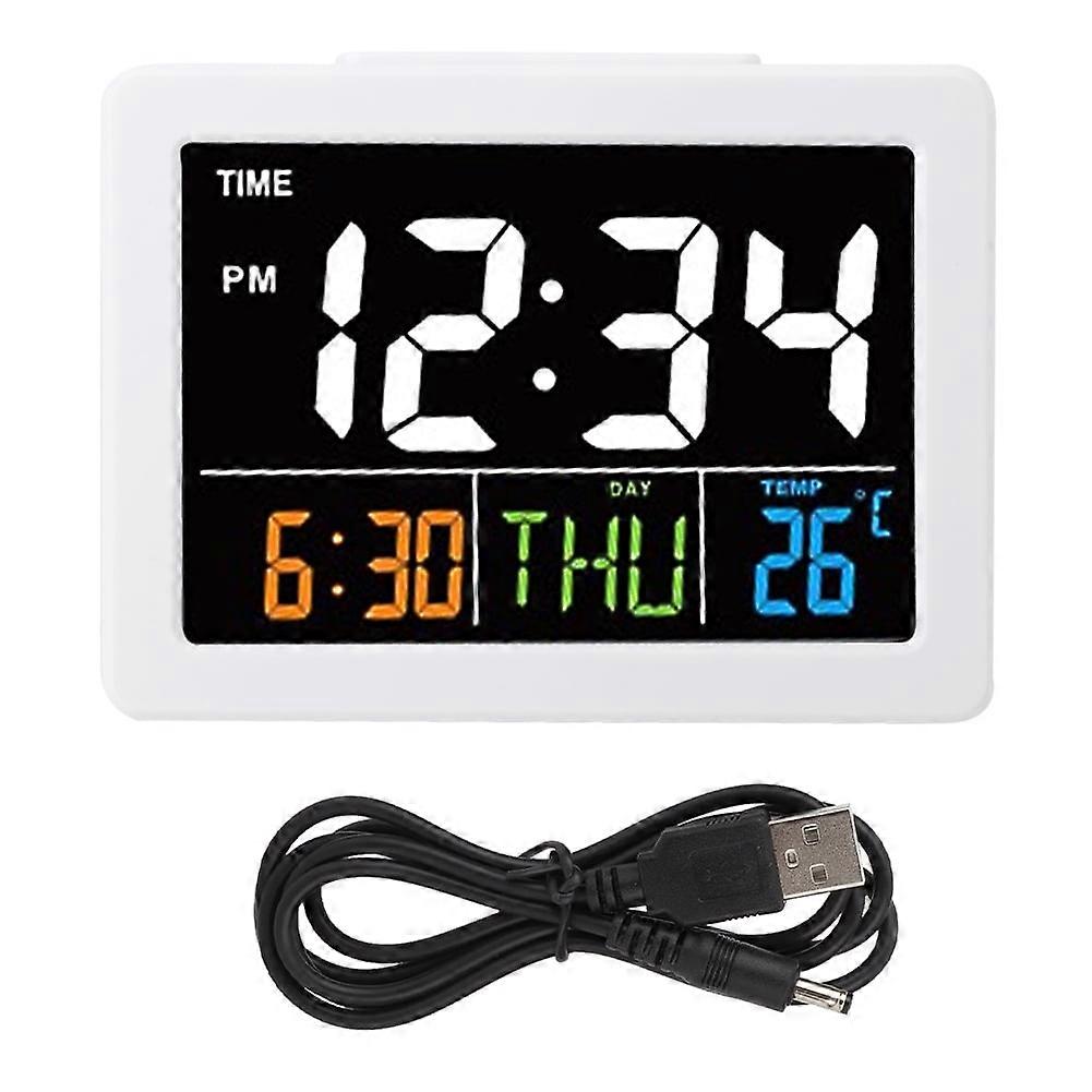 Tarente Color Large Screen LCD Electronic Desk Alarm Clock with Temperature Date Display (White)