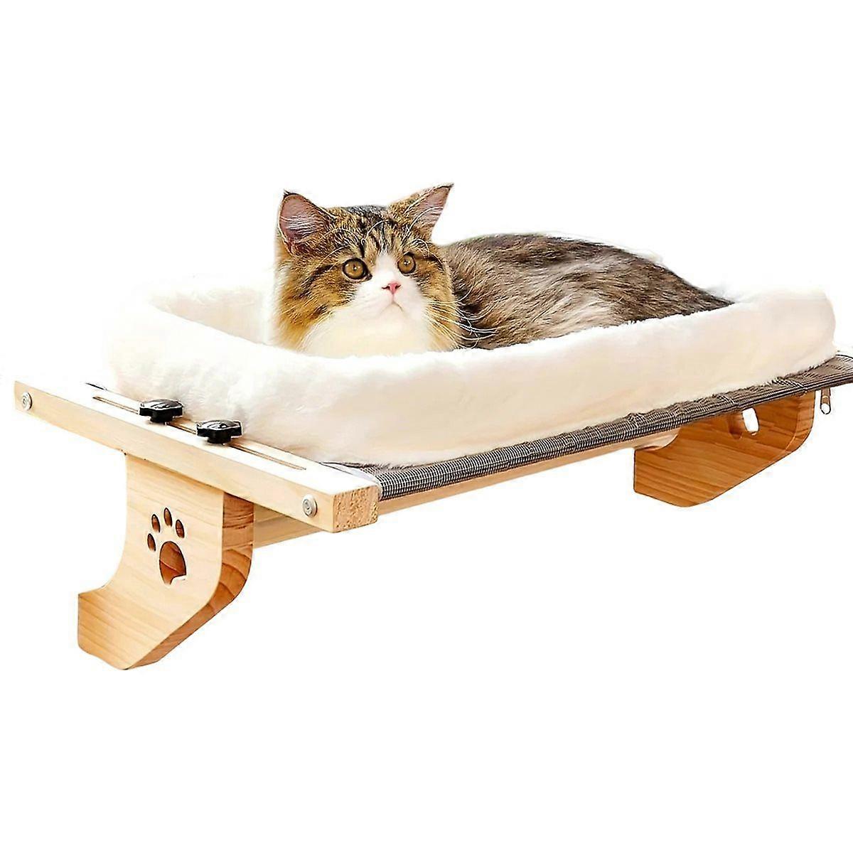 Adjustable Cat Window Perch, Soft Fleece Hammock Bed with Secure Wall Mount, Print Design for Indoo