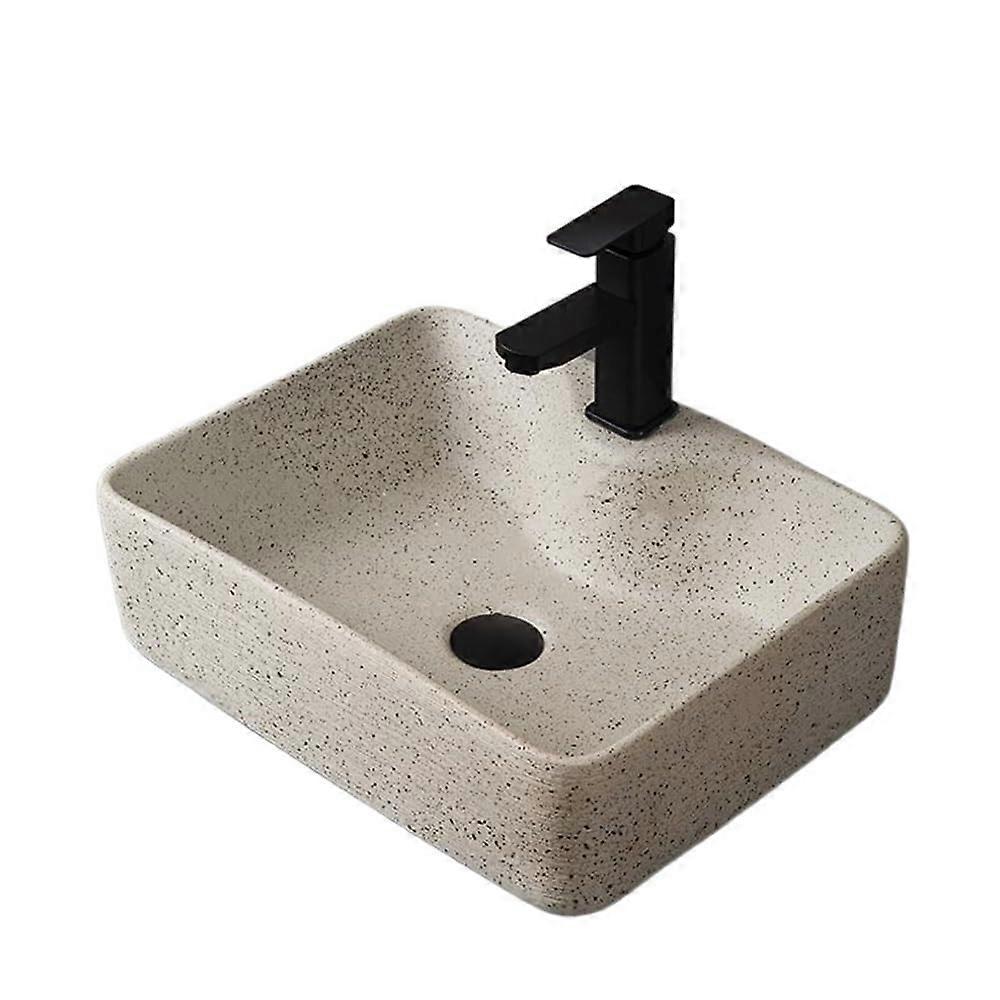 Bathroom Vessel Sink Rectangular Ceramic Countertop Basin Handmade Vintage Design for Indoor Outdoor Use