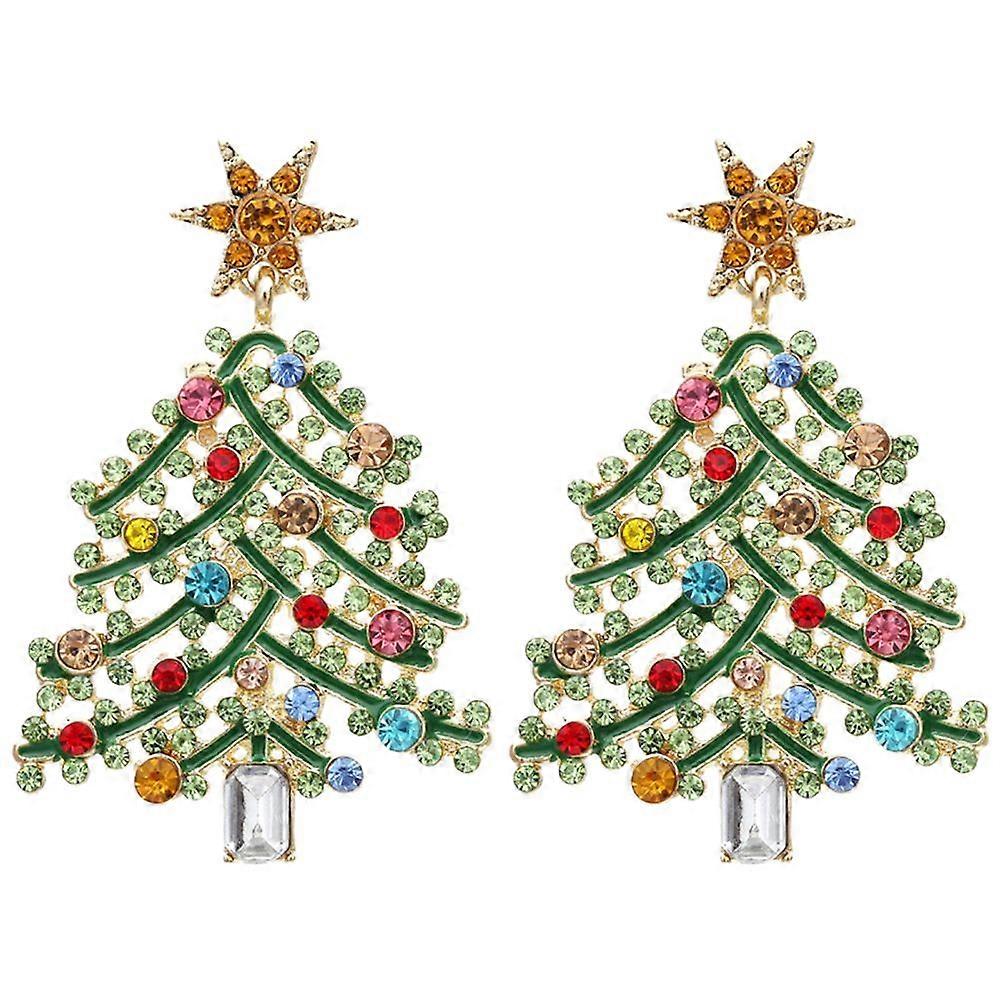 1 Pair Ear Stud Post Earring Xmas Tree Shape Festive Earring Statement Earring