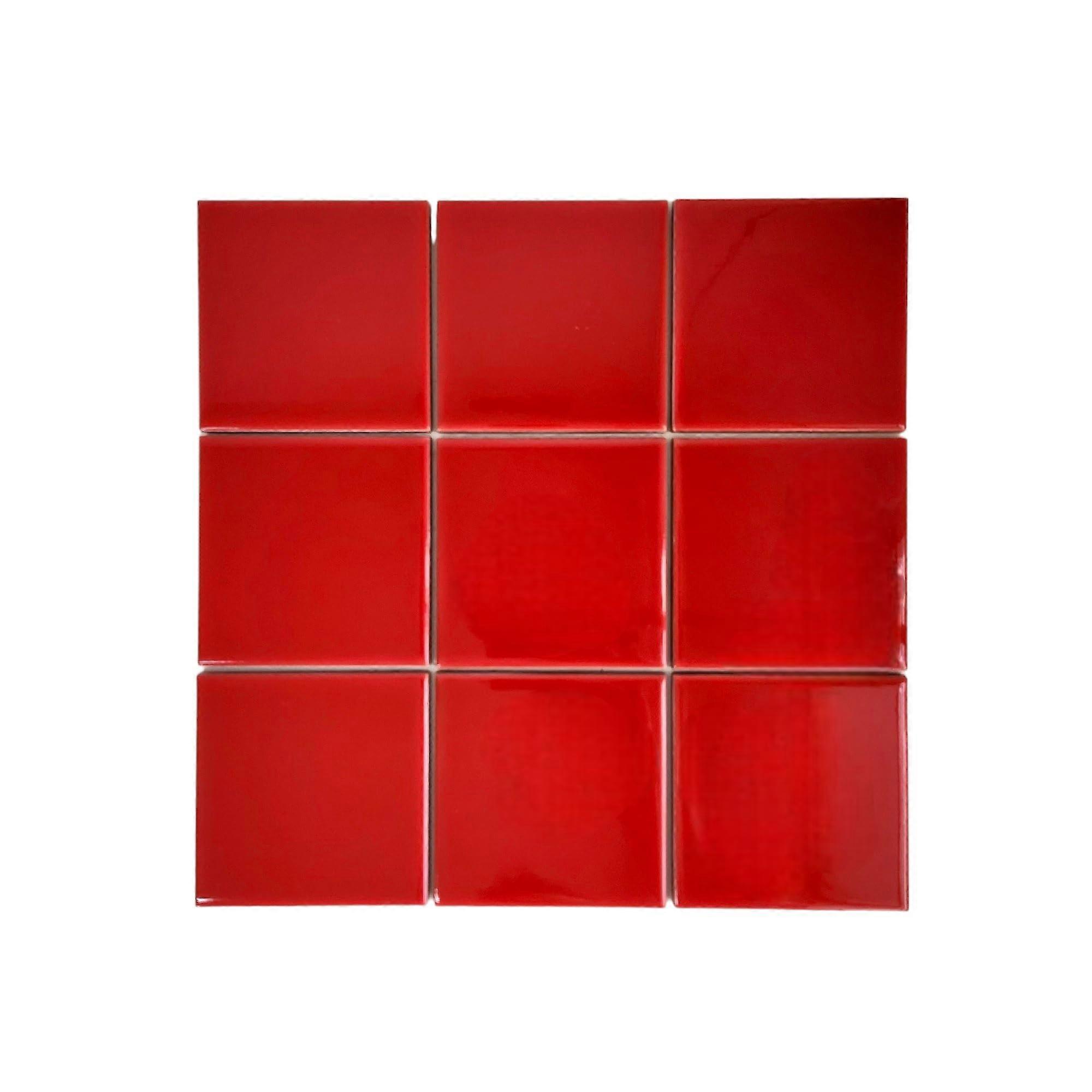 Imperial Red Ceramic Tiles 4x4 Set of 9 for Wall and Floor with LongLasting Color Waterproof