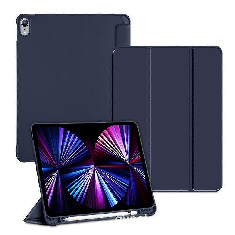 Case For Ipad 5/air1/air2/ 9.7 2017/2018 Dark Blue Solid Bottom Magnetic Leather Tri-fold Soft