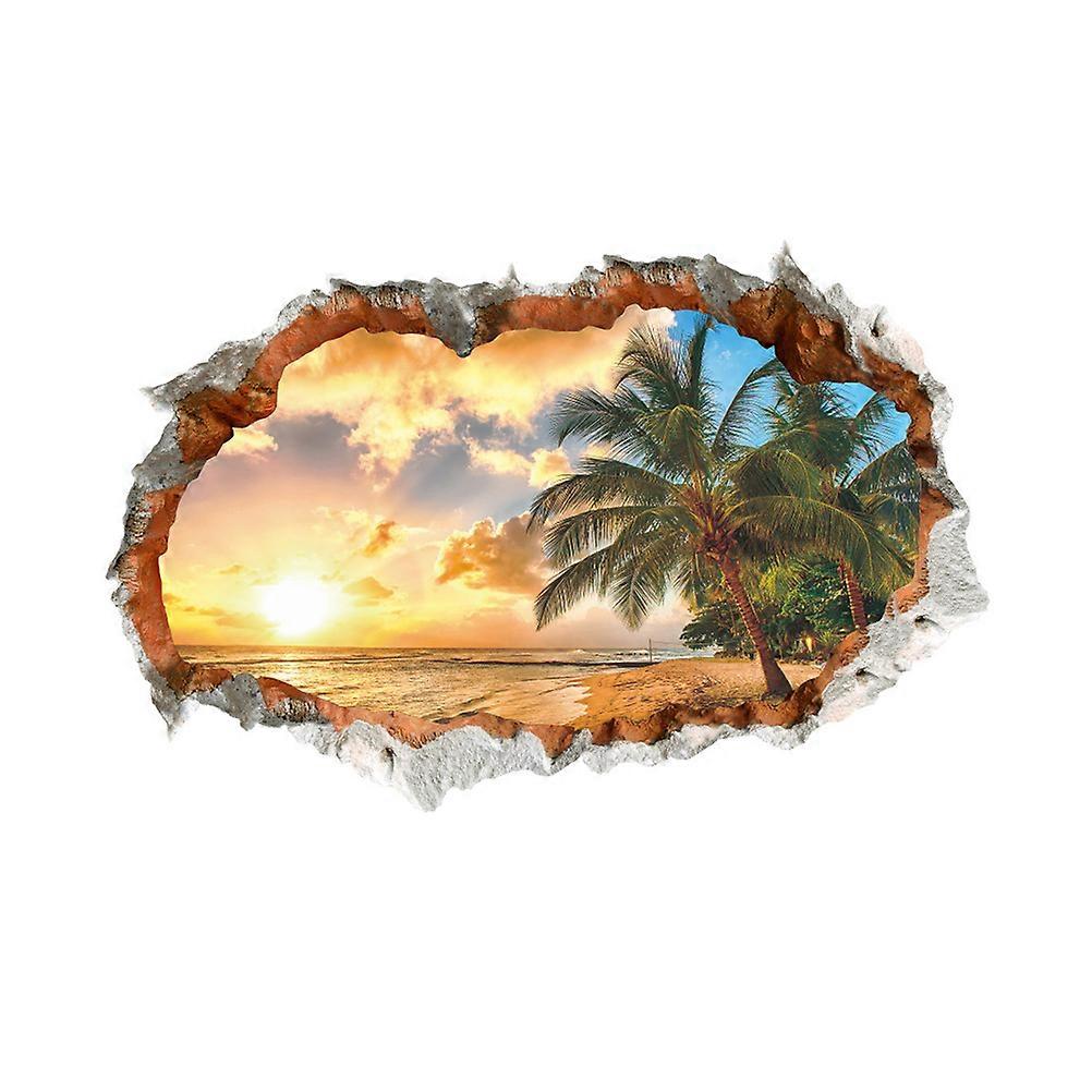 3D Broken Wall Beach Scenery Sticker for Wall Decals