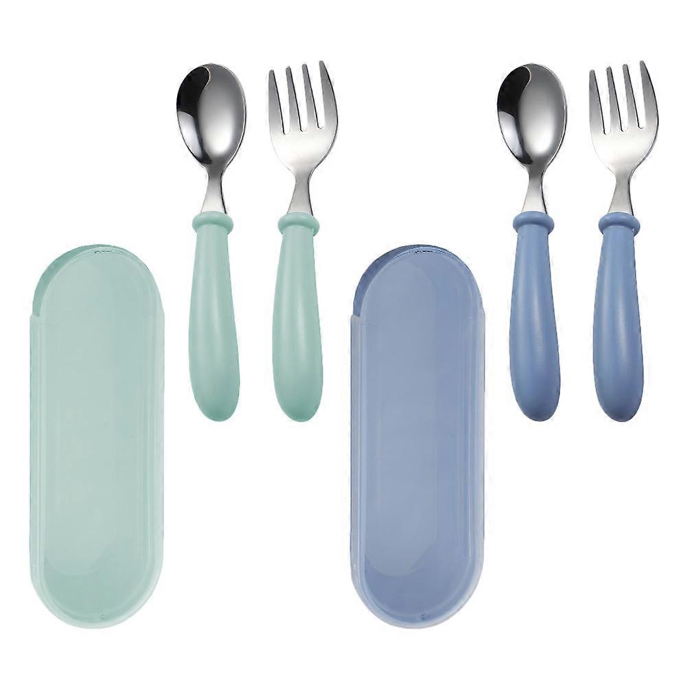 Children Spoon and Fork Stainless Steel Cartoon Flatware Set for 2Sets