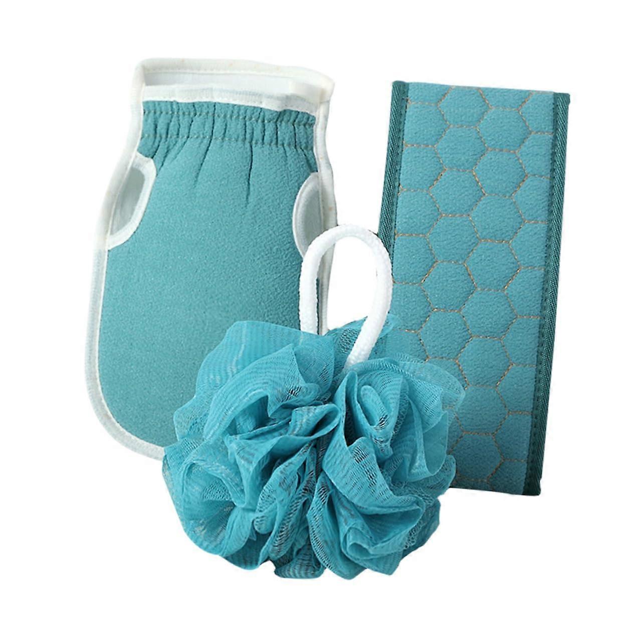 Bath Exfoliating Set with Long Handle Back Scrubber and Soft Body Sponge for Deep Skin Cleaning