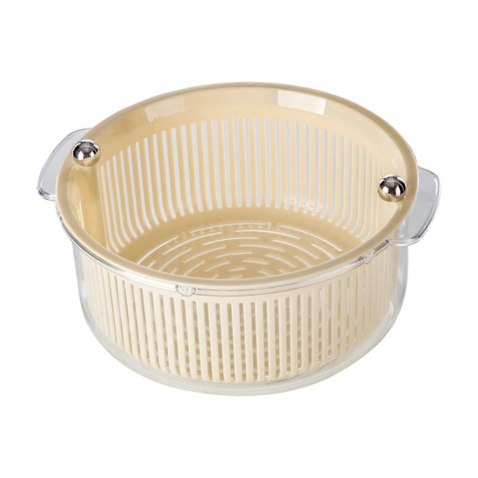 Double Layer Rotating Colander Strainer for Fruit and Vegetable Washing Basket Cream White