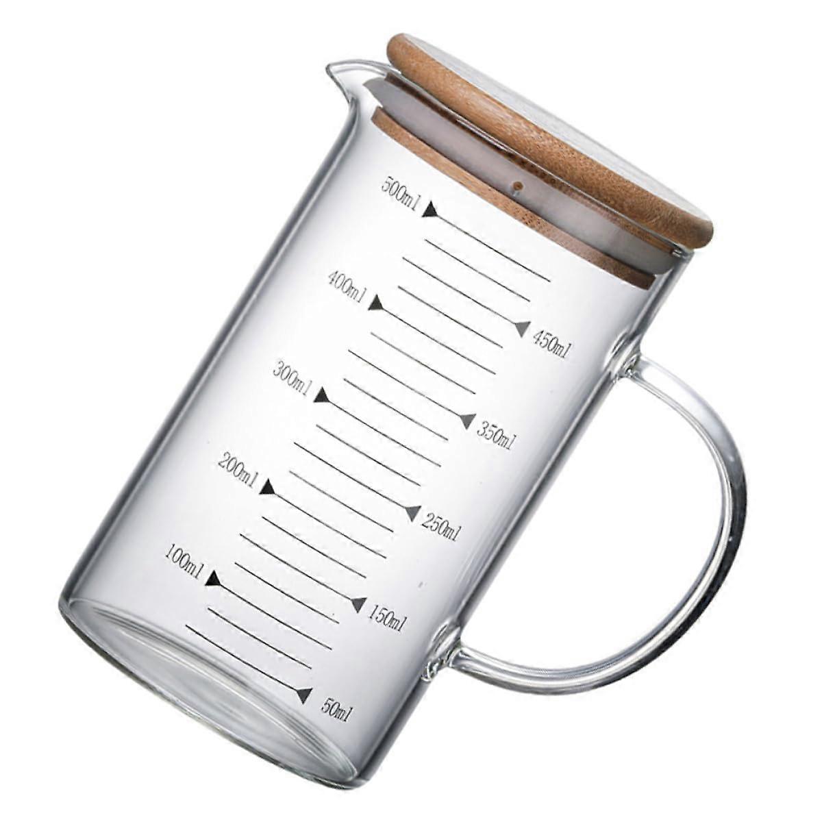 Glass Measuring Cup 500ml Borosilicate with Lid, Microwave Safe, Precise Marks for Baking and Cooking
