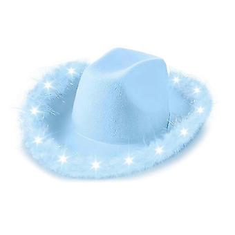 Light Up Cowboy Hat Western Flashing Hat Music Festival LED Hat Adjustable Furry Brims Flashing Hat Nightclub Headwear Black