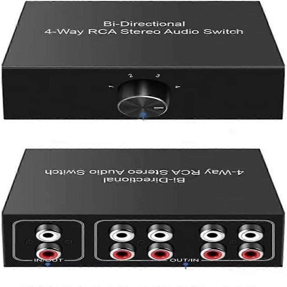 4 Way Stereo Audio Switch RCA L/R BiDirectional Selector Splitter Box Lossless Sound Quality