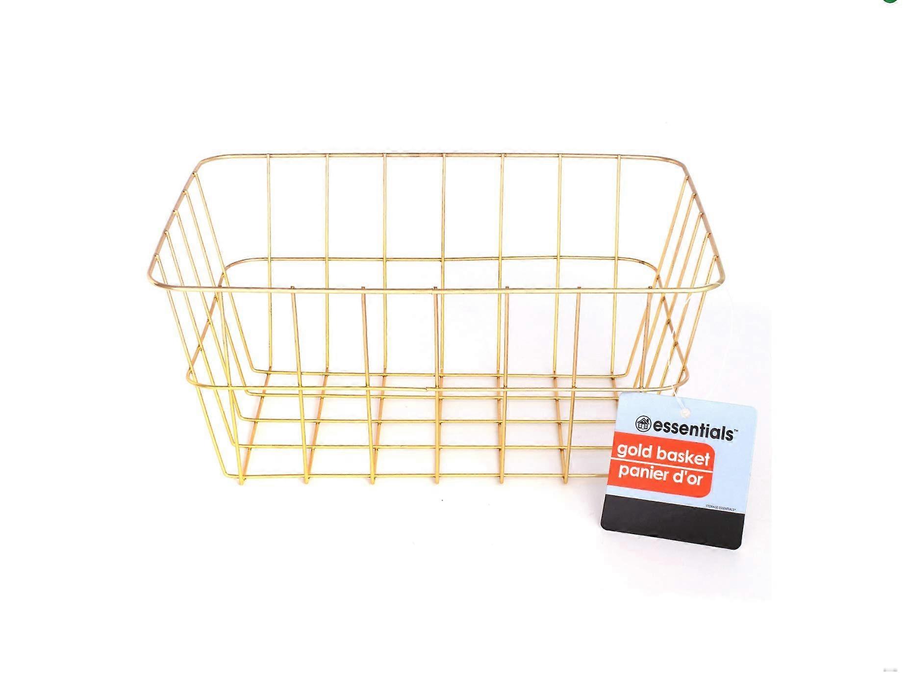 Gold Wire Storage Basket 2 Pack, Rectangular Metal Organizer with Elegant Gold Finish and Open Access