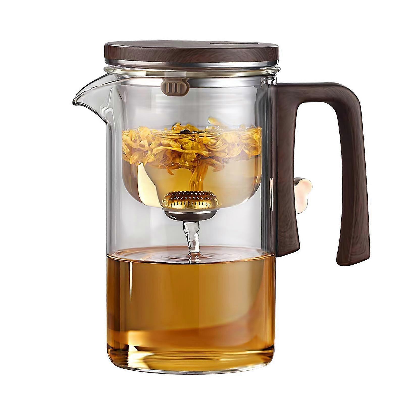 720ml Glass Teapot with Wooden Handle, Loose Leaf Tea Infuser, OneButton Separation, Drip Spout