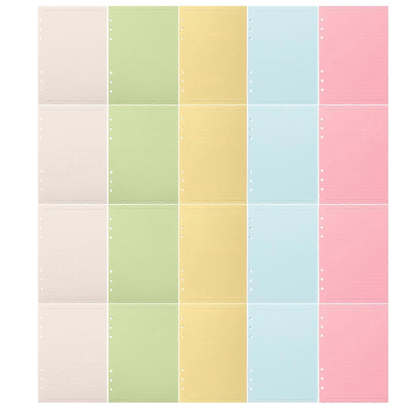 A5 Lined Refill Paper for Notebook Binder with 6 Hole Punch Assorted Color 100 Sheets