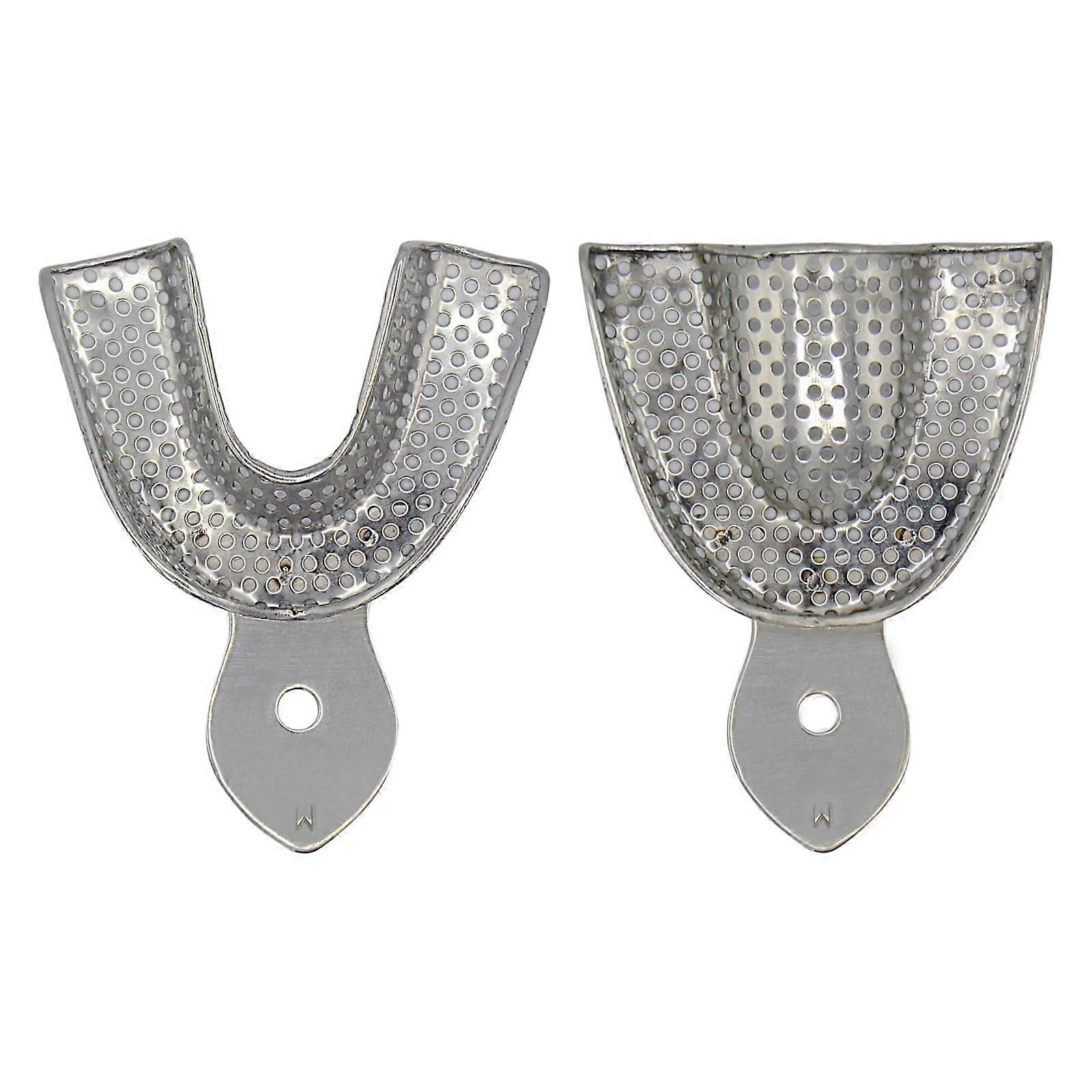 Reusable Stainless Steel Dental Impression Tray Set Medium Perforated Upper and Lower for Full Arch Coverage