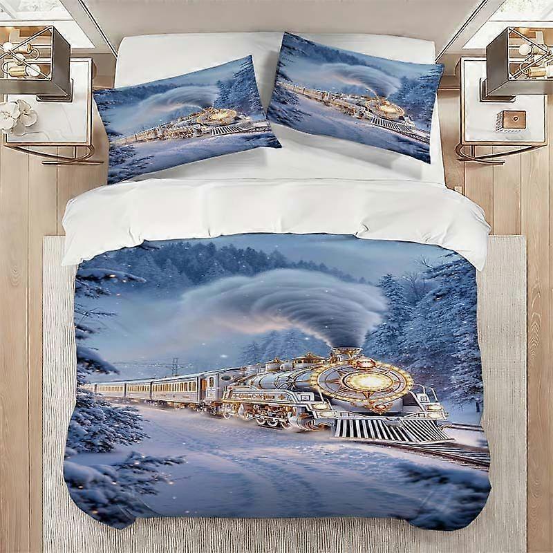 Polar Express Train Pattern Bedding Set Soft and Comfortable Bedding Set Suitable for All Seasons