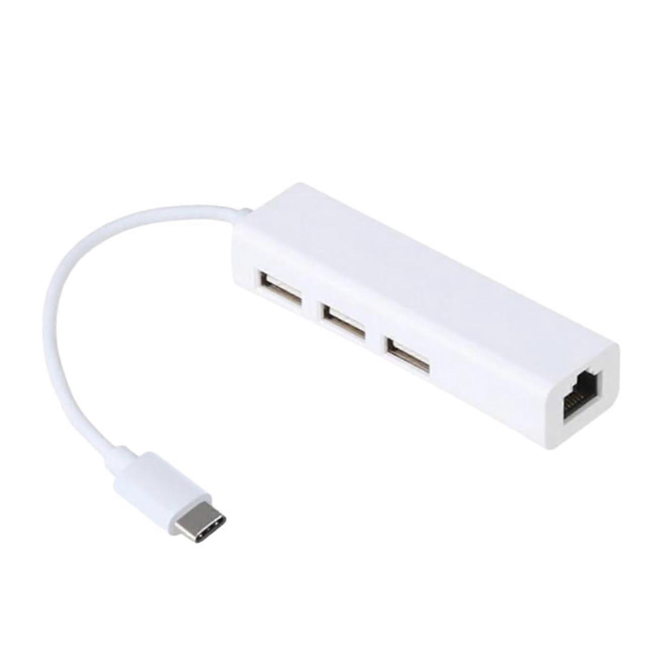 USB 2.0 Hub with Ethernet Adapter, Speed Data Transfer, Stable Wired Connection, White