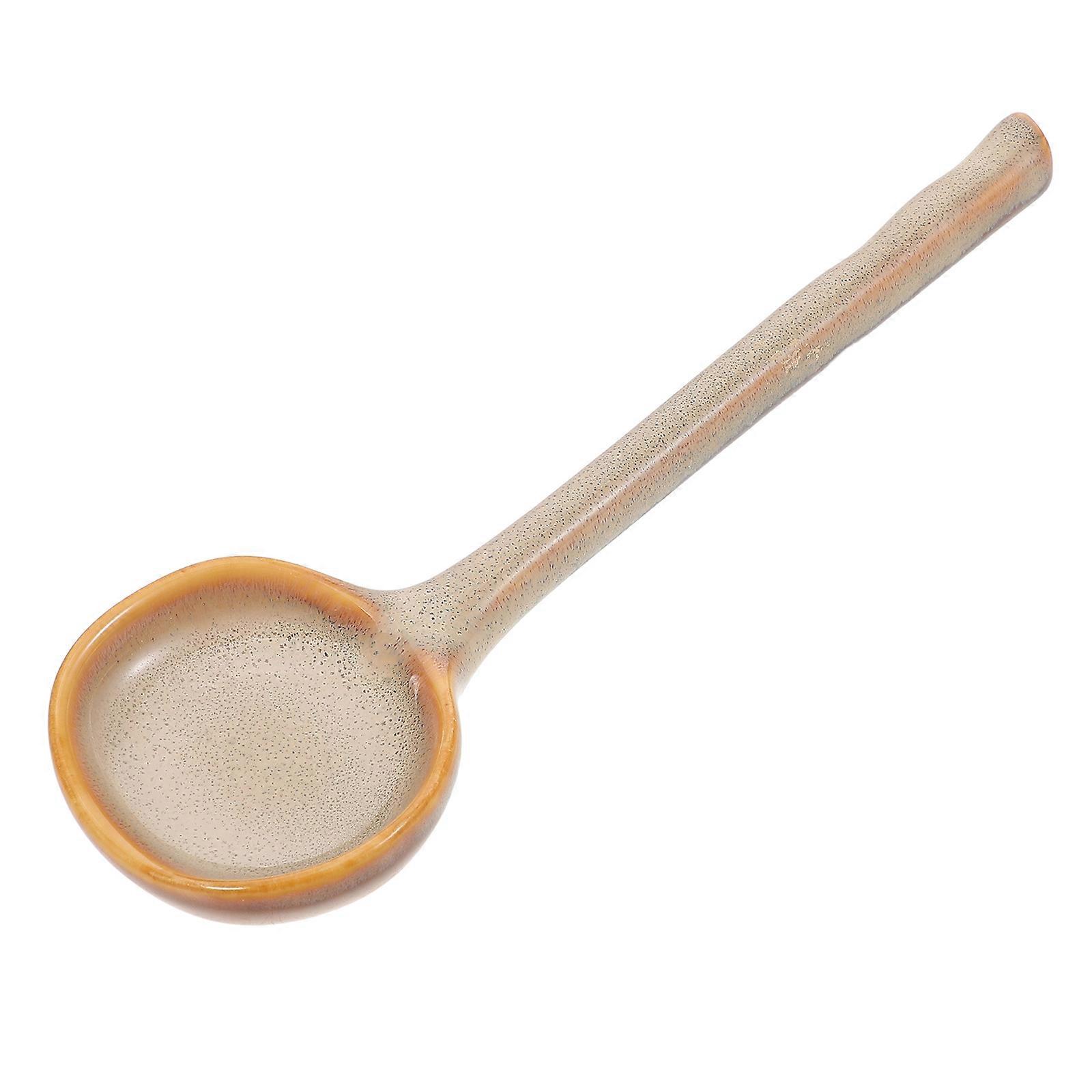 Elegant Ceramic Long Handle Soup Spoon for Dining Table