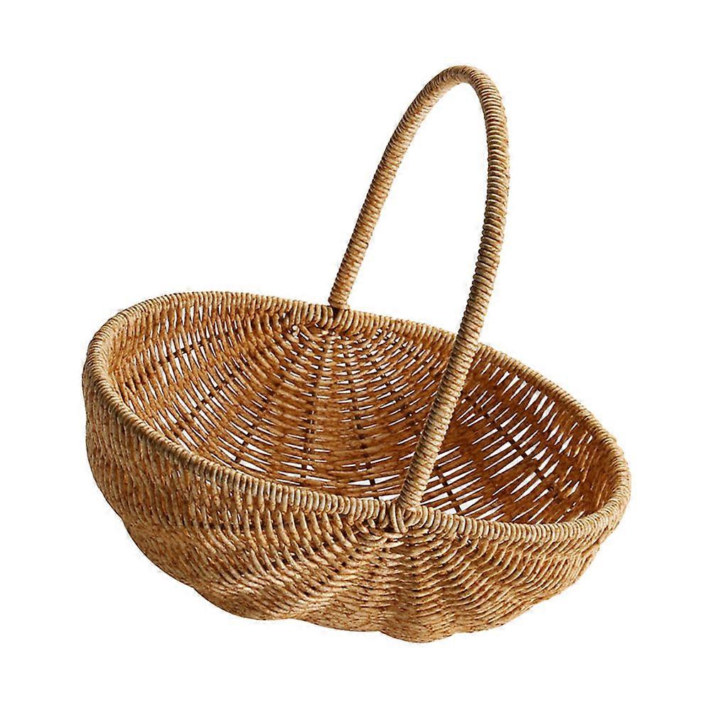 Multi-Function Handheld Basket Light Brown Woven Fruit Picking Basket for Storage