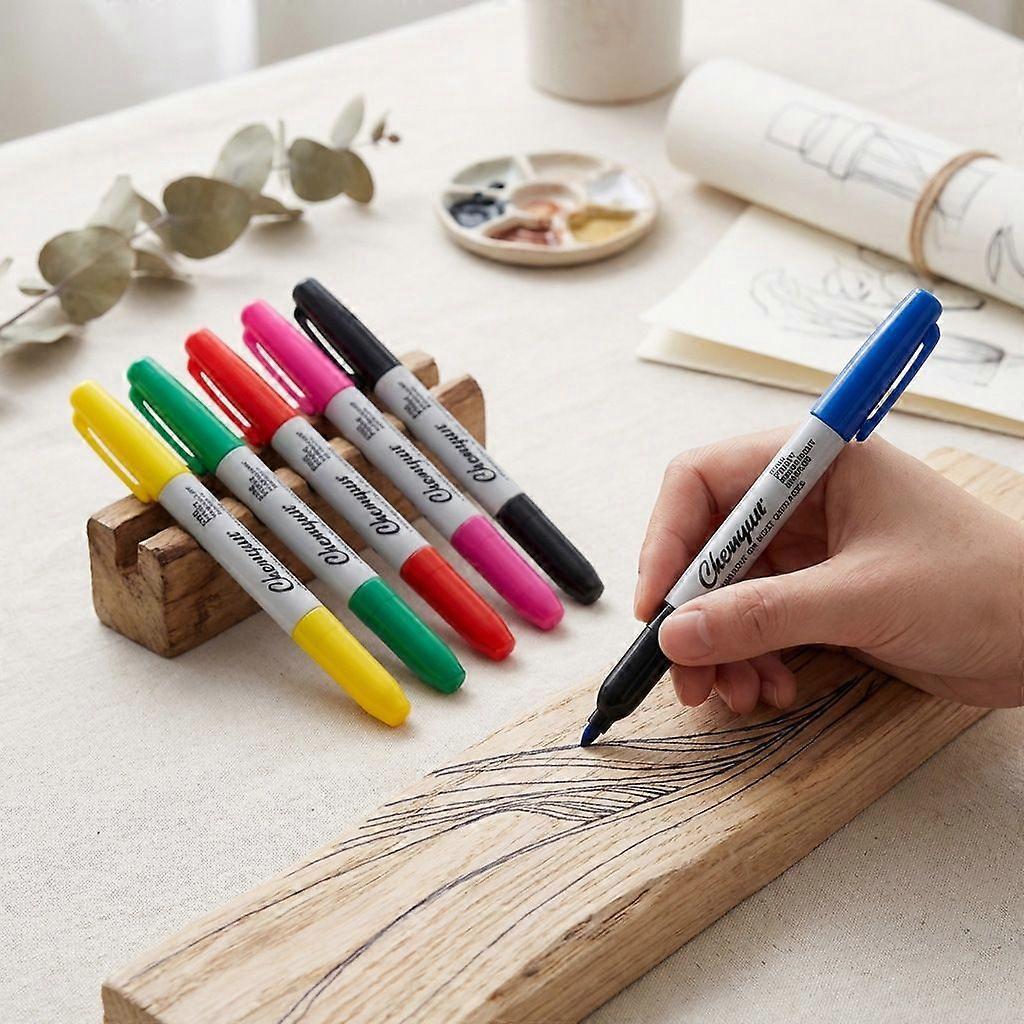 6-Color Permanent Marker Set  Quick-Drying, Fade-Resistant Pens for Multi-Surface Use