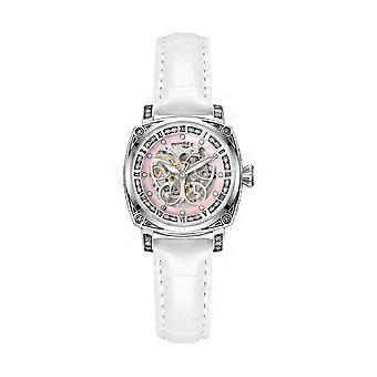 Women Barrel Automatic Mechanical Wrist Watch, Pink Shell Butterfly Hollow Dial Crystal Bezel Leather Strap Ladies Luxury Dress Watch