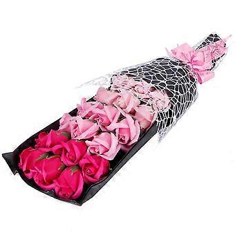 Flores de sabão artificiais Rose Bouquet Gift Box Simulação Rose Valentines Day Birthday Gift18Pcs Gradient Pink + Box