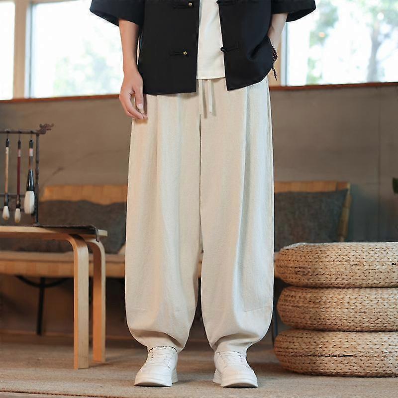 Cotton Linen Harem Pants Solid Color Loose Large Jogging Sweatpants Breathable Basic Street