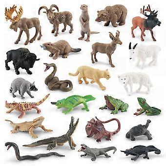 24Pcs Wild Animal Figures Set, PVC Realistic Animal Figurines Including Panther, Raccoon, Cobra, Moose, Crocodile, Frog, and More, Educational Wildlif