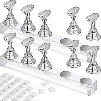 2-set akryl nagelkonst övningsställ magnetiska nageltipshållare träningsfingernageldisplayställ gör-det-själv nagelkristallhållare