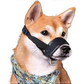 Nylon hondenmuilkorf, zachte muilkorf voor grote en middelgrote honden, anti-kauw-, anti-blaf- en anti-bijtfunctie, verstelbare lus, laat de hond wel hijgen en drinken (maat L) zwart