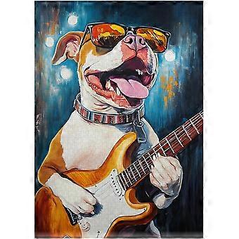 American Staffordshire Terrier Rock Star Jigsaw Puzzle - Musician Dog Playing Guitar on Stage - for Music Enthusiasts SQZ633