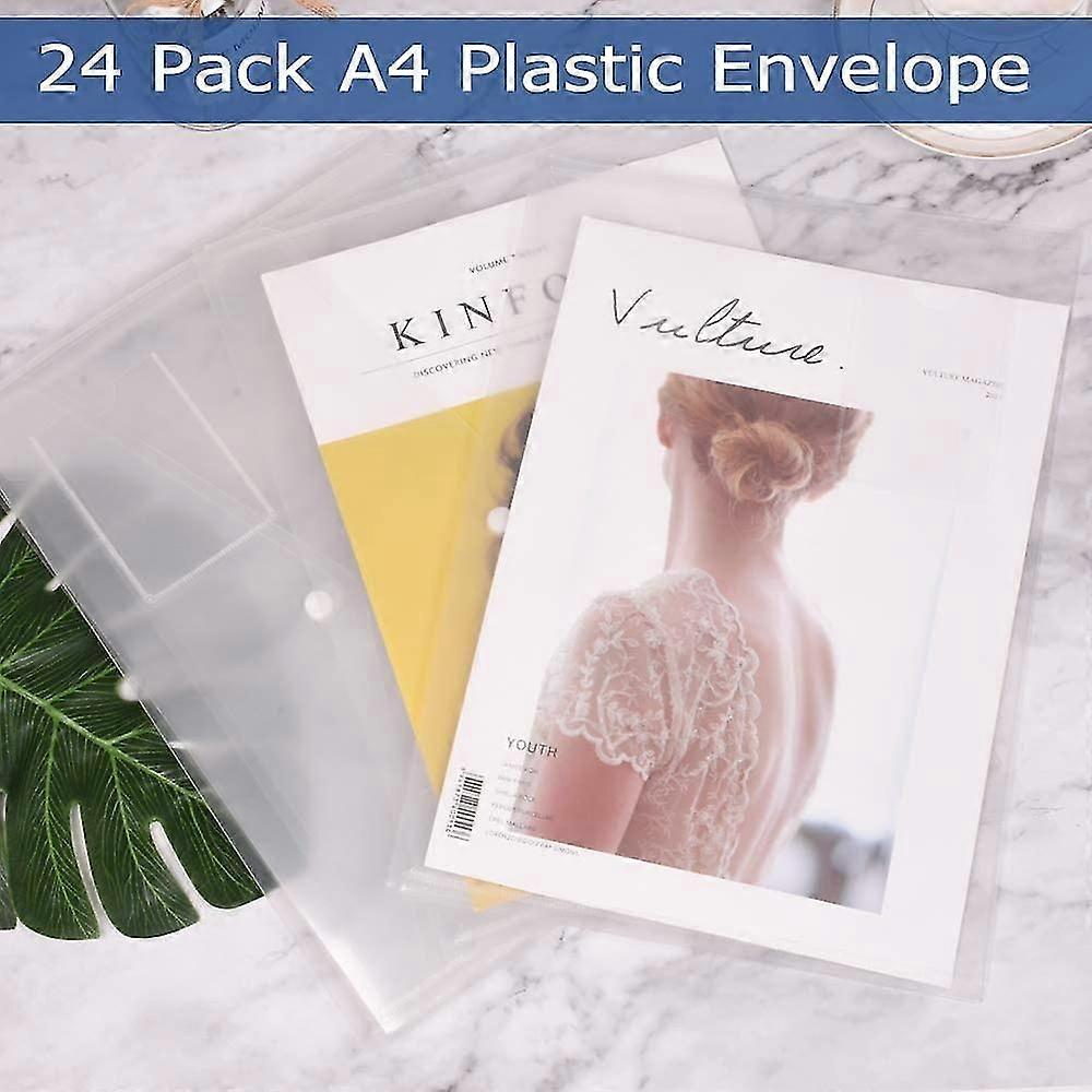 Plastic Envelopes Wallets, 24 Pack A4 Clear Document Folder With Label Pocket