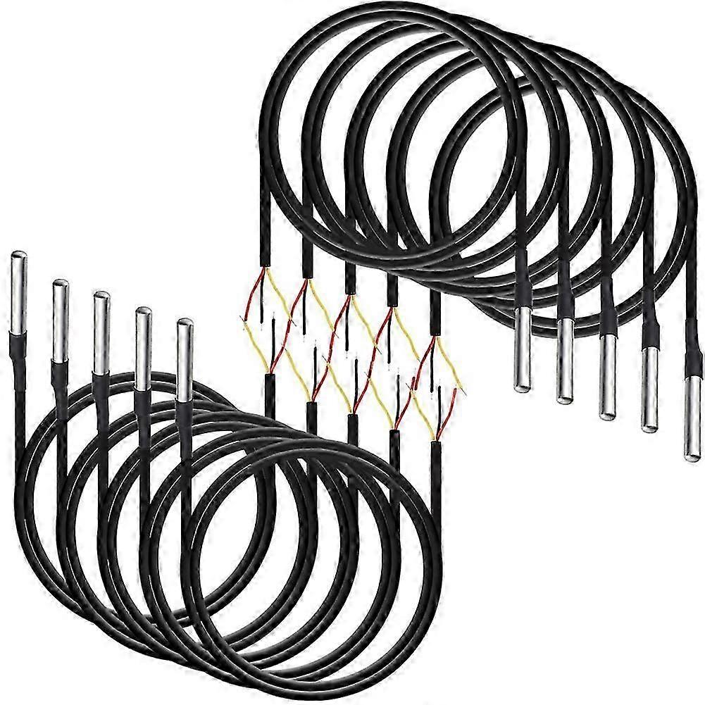 10Pcs Waterproof DS18B20 Temperature Sensor, Digital Temperature Thermal Cable Temperature (-55- +