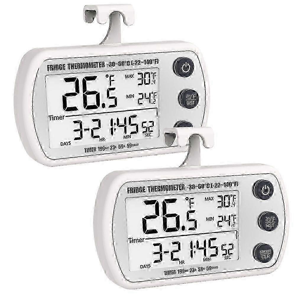 Digital Refrigerator Thermometer 2 Pack,Waterproof Fridge Thermometer, Max/Min Record Function,Time