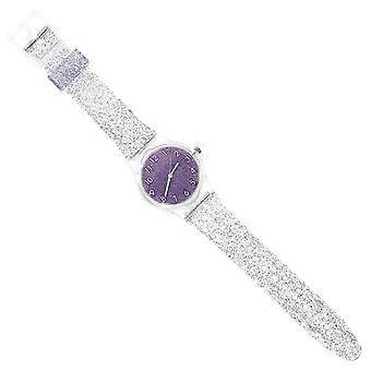 Kids Girls Wrist Watch, Purple Transparent Glitter Silicone, Time Telling, Adjustable Band, Durable Daily Wear, 1 Piece, 23x3.5x1cm