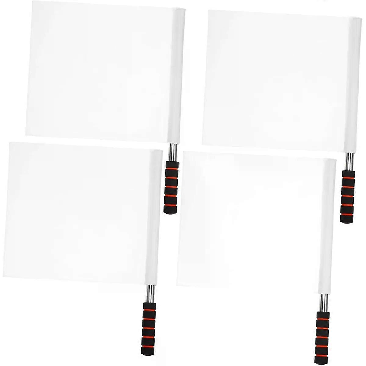 4 Pack White Referee Flags with Nonslip Handle for Line Judging