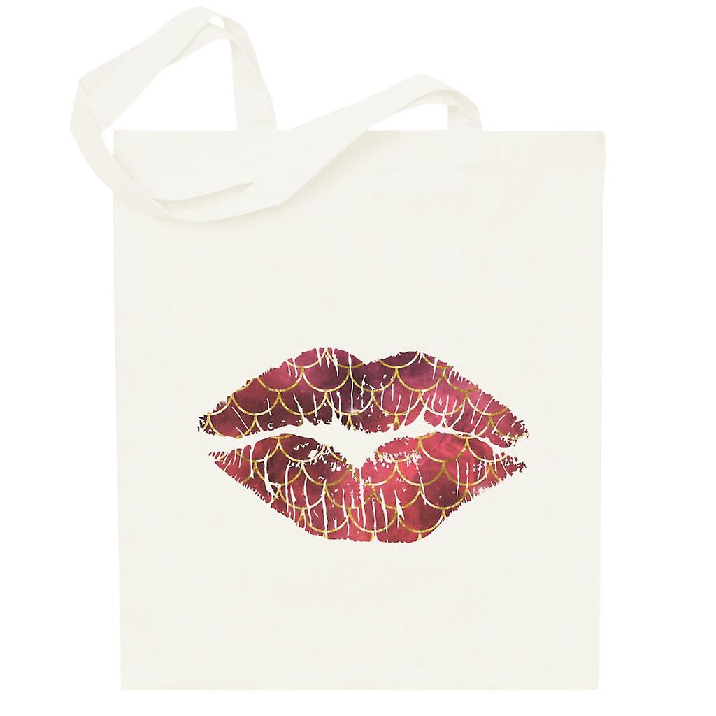 Deep Red And Gold Fishscale Pattern Lips Totebag