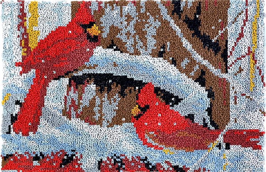 Rug Making Latch Hooking Kit | Snow Cardinals (81x61cm Blank Canvas)
