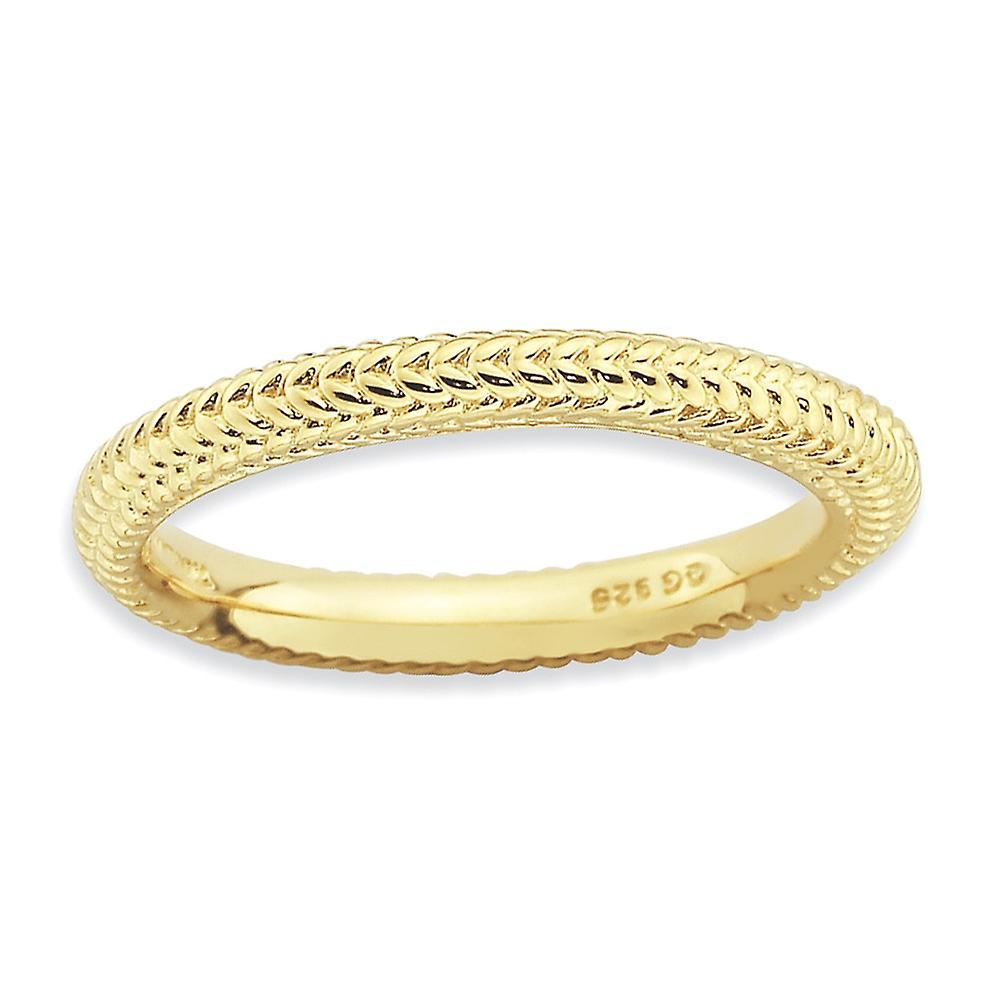 2.75mm 925 Sterling Silver Polished Patterned Stackable Gold Plated Domed Ring-Stackable-Ring for Women - Ring Size: 5 t