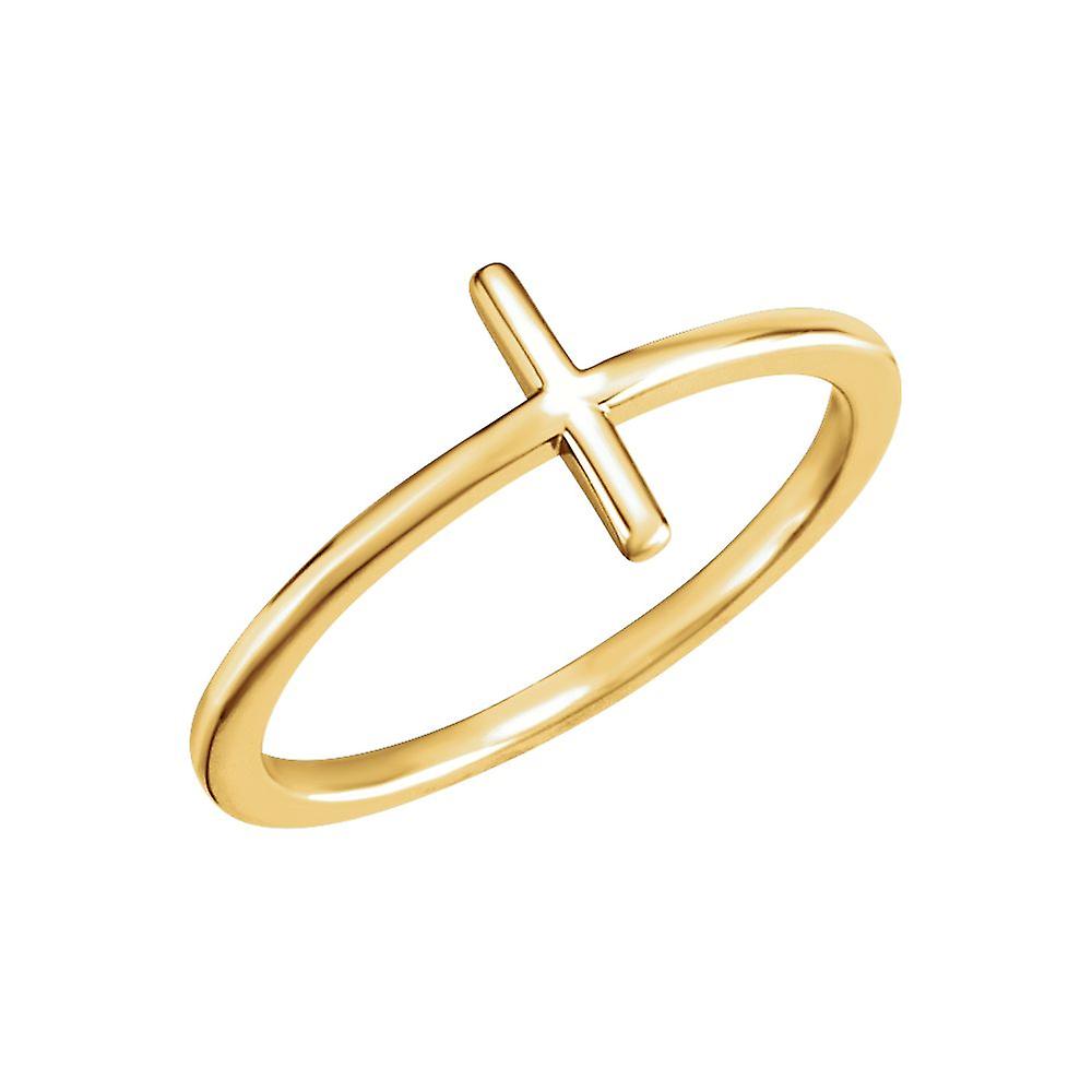 Bague en or jaune 14 carats avec croix religieuse latérale, taille 6,5, pour femme - 1,8 g