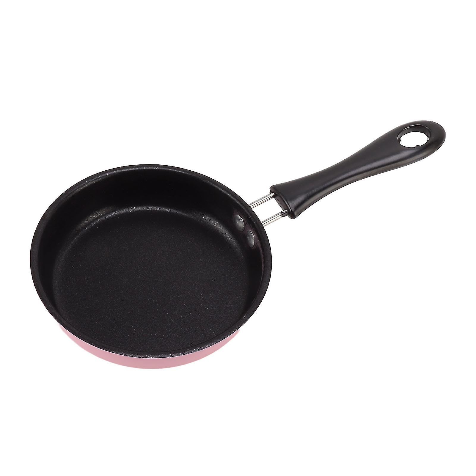 Mini Round Non-Stick Stainless Steel Induction Frying Pan with Long Handle 12cm Pink