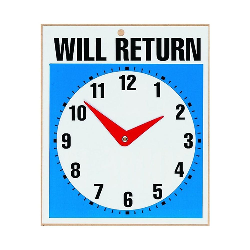 Headline Will Return Clock Sign Movable Hands Thick Long Lasting 190x305mm