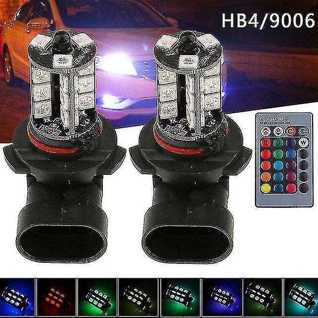 2 Pcs 9006 H4 Hb4 H7 H8 H9 H11 Universal Auto Rgb Atmosphere Lamp 5050 Led Lights Car Products Accessories With Remote Control