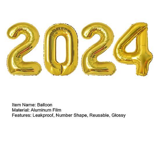 4 Pcs Number Balloon Golden Color Reusable Leakproof Party Prop 2024 New Year Decorative Inflatable Smooth Surface Party Balloon