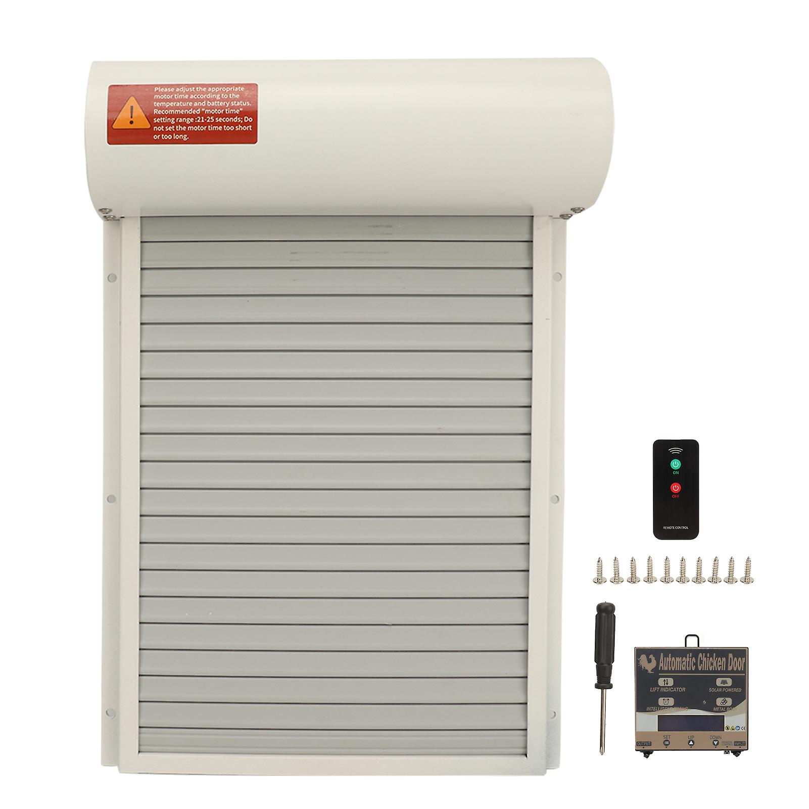 Automatic Chicken Coop Door Opener Battery Powered Timer Light Sensor Remote Control LED Display Manual Auto Chicken Door White